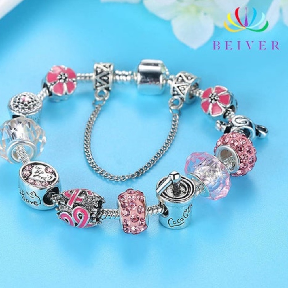 Luxury 925 Stearling Silver Charms Bead Bracelet